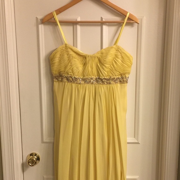 BCBG Pale Lime Silk Chiffon Strapless Gown - Picture 2 of 5